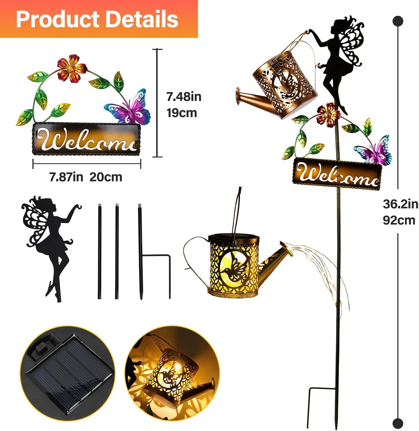 ZKLiLi Solar Hummingbird Watering Can Gifts with Lights,Outdoor Garden Fairy Welcome Sign Decor Waterproof 8 Lighting Modes for Patio Yard Porch Lawn Pathway Walkway Statues Outdoor Garden Gifts