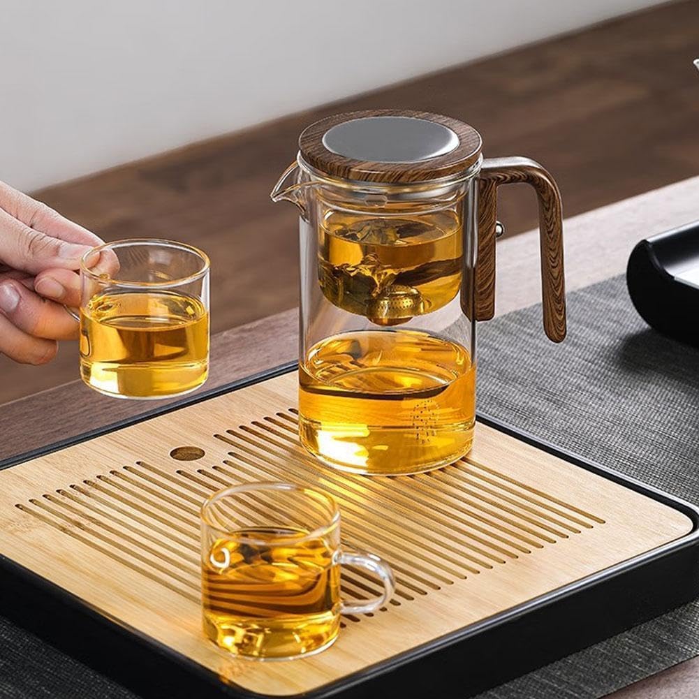 Teiera in vetro con infusore a pressione, teiera incantata 2 in 1, con manico in legno, regalo per gli amanti del tè, colore bianco, 720 ml