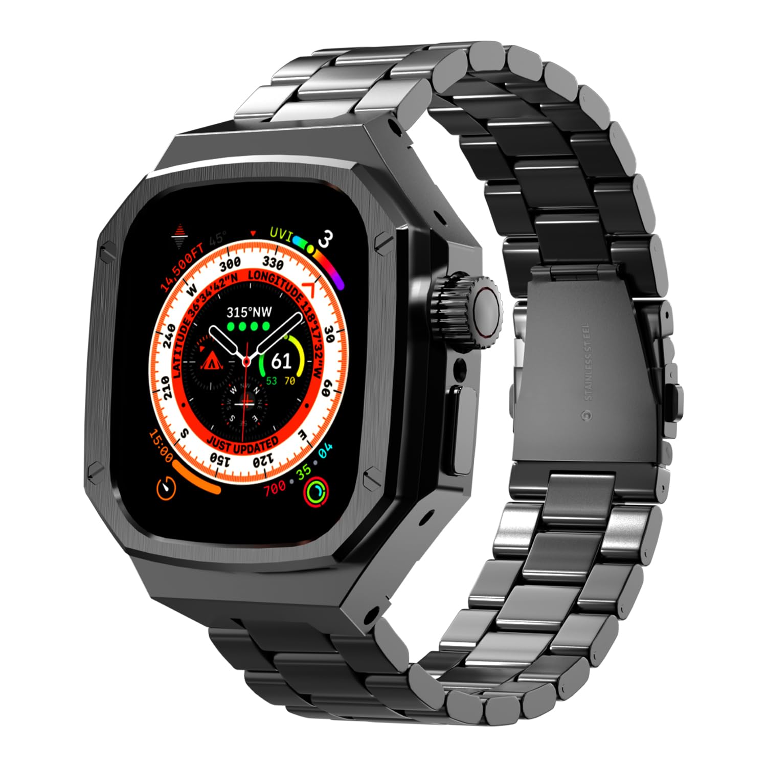 DGYSG Luxury Aluminum Case with Stainless Steel Band for Apple Watch Ultra 3/2/1 Titanium 49mm, Rugged Metal Military Protective Cover Protector, Tactical Heavy Duty Protection for Men iWatch, Black