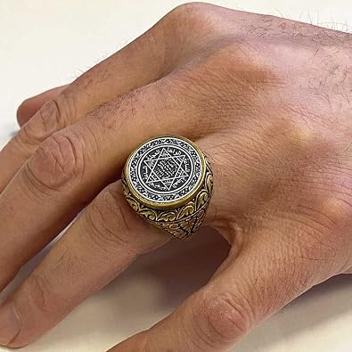Seal of Solomon Ring, King Solomon Signet Ring, Sterling Silver Jewish Ring for Men, 925 Sterling Silver, 23 x 23 mm, 14gr, Handmade
