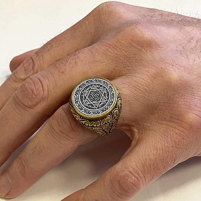 Seal of Solomon Ring, King Solomon Signet Ring, Sterling Silver Jewish Ring for Men, 925 Sterling Silver, 23 x 23 mm, 14gr, Handmade