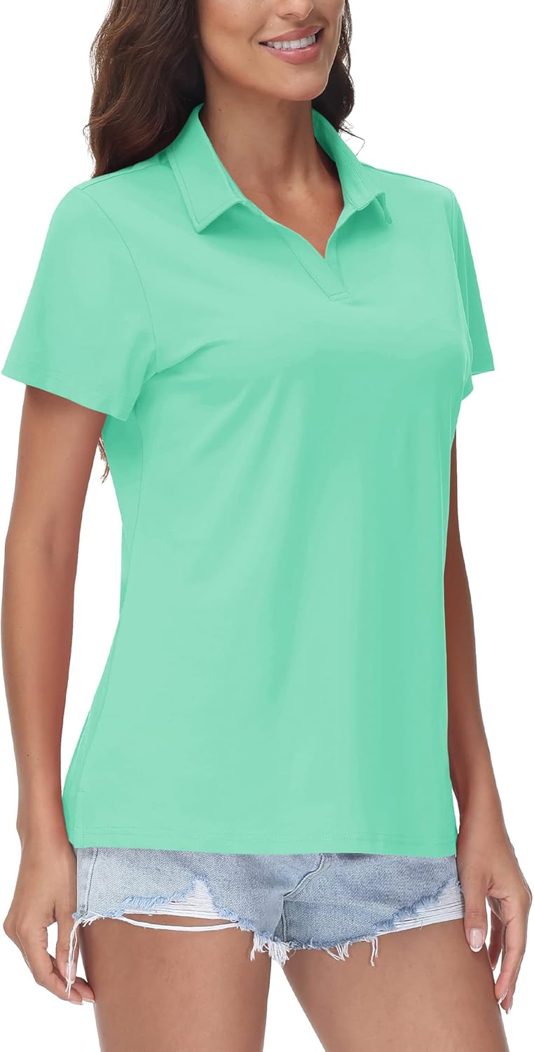 TACVASEN Women's V-Neck Polo Shirts UPF 50+ Short Sleeve Sun Protection Quick Dry Golf Polos Collared Shirt