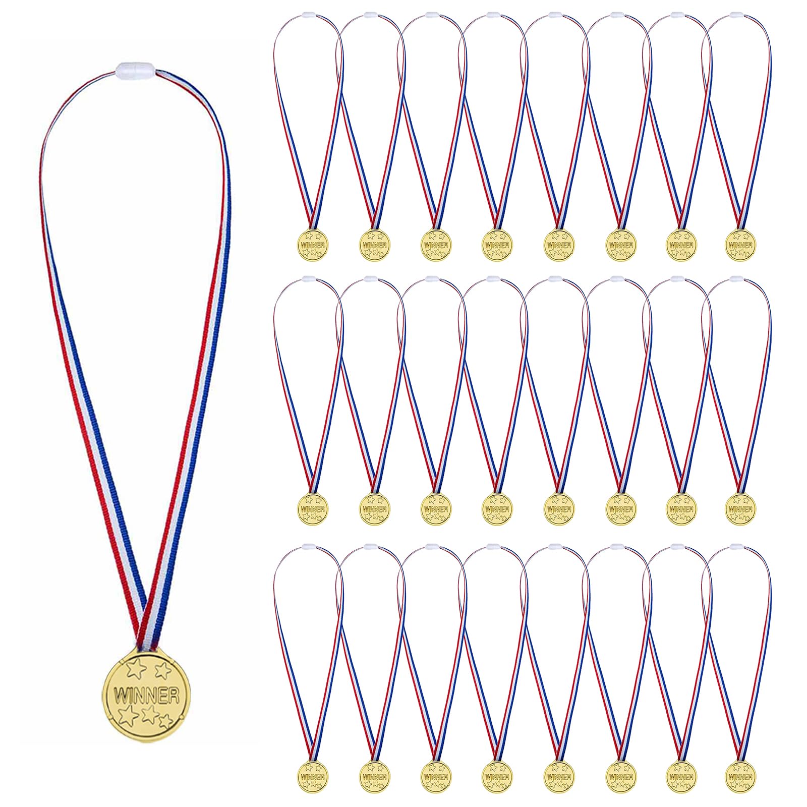 Medaglie Plastica Di Vincitore Con I Nastri Per Premi Competition 24 Pezzi, Bambini, Oro
