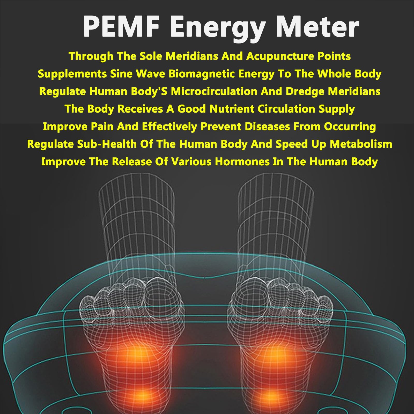 Machine Massage des Pieds PEMF,Appareil Massage des Pieds Intelligent AI avec Fréquence D'énergie Magnétique:5MHz Et Sortie D'énergie:0-40J/cm³,3 Niveaux D'intensité Réglables,pour sous-santé
