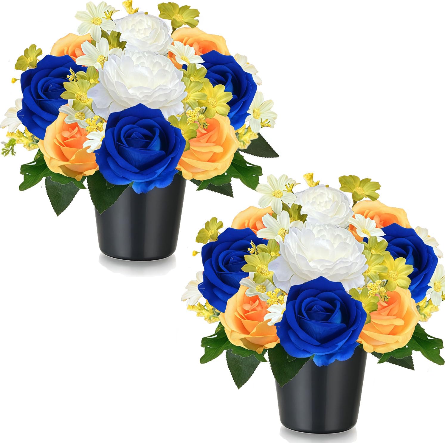 Fleurs artificielles pour tombe en soie sans entretien lot de 2 pots colorés