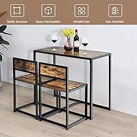 Vista 8 de Giantex Juego de comedor de 3 piezas, mesa de comedor industrial con 2 sillas, juego de mesa de cocina pequeña con marco de metal, juego de mesa