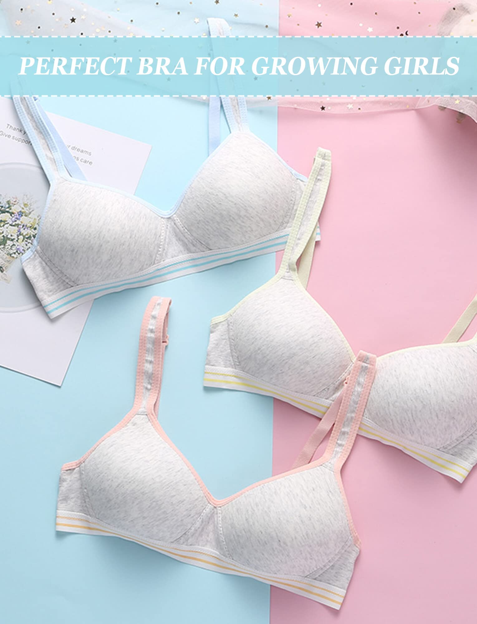 Preteen Bras 6 Pack Girls Padded Training Bras Crop Cami