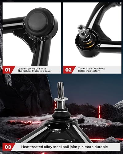 Miniatura 4 de Brazos de control superiores delanteros de 2-4 pulgadas para Silverado 1500 Sierra 1500 1500 2007-2016 con rótula, 2 piezas de adaptación de 2-4