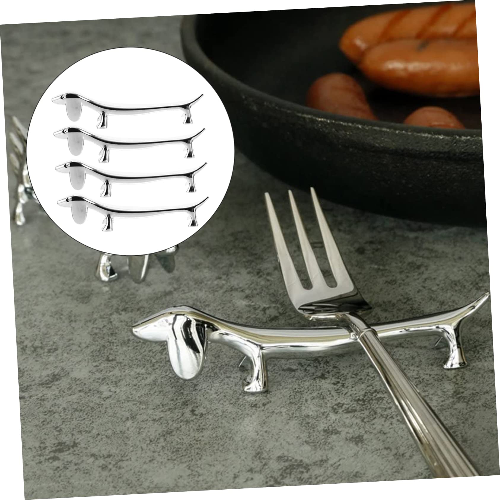 Cabilock 4Pcs Alloy Chopstick Rest Design Practical Tableware Holder for Chopsticks Spoons Forks Present for Home Dining and Restaurants