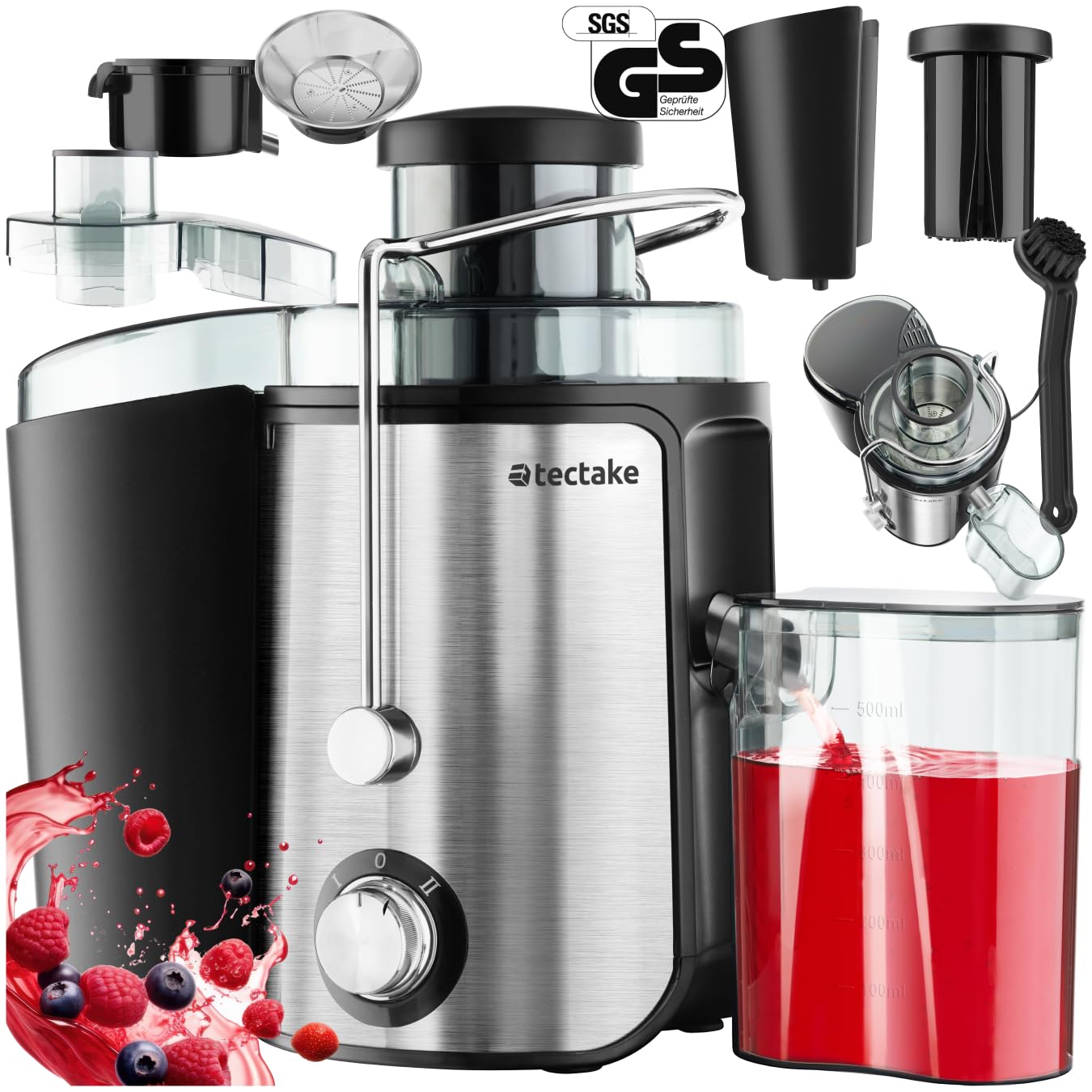 tectake 600W Stainless Steel Juicer with juice container