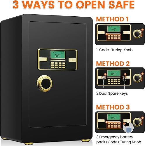 Miniatura 6 de Caja fuerte de seguridad digital para el hogar, resistente al fuego, impermeable, antirrobo para uso doméstico con estante, caja de seguridad