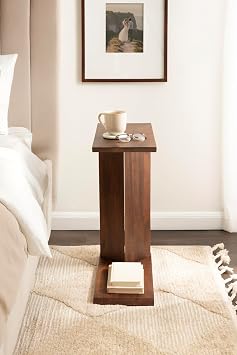 Kate and Laurel Thaxter Modern Mango Wood C-Table, 20 x 10 x 28, Walnut Brown, Transitional Wooden C-Shaped Table for Use as Bedroom Nightstand or Living Room Decor