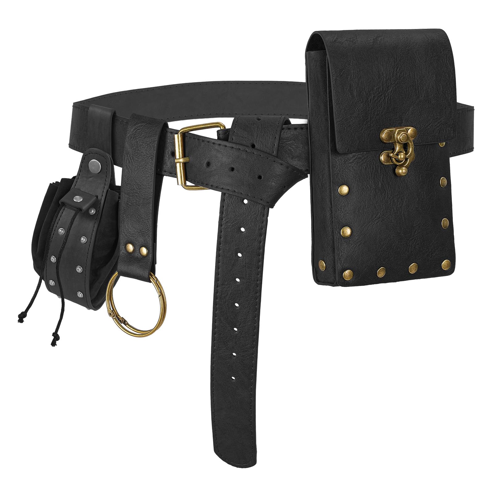 Joyincoser 4pcs Viking Costume Men's Medieval Belt Bag Belt Bag Pirate Steampunk Accessories for Halloween Carnival Renaissance Cosplay LARP (Black)
