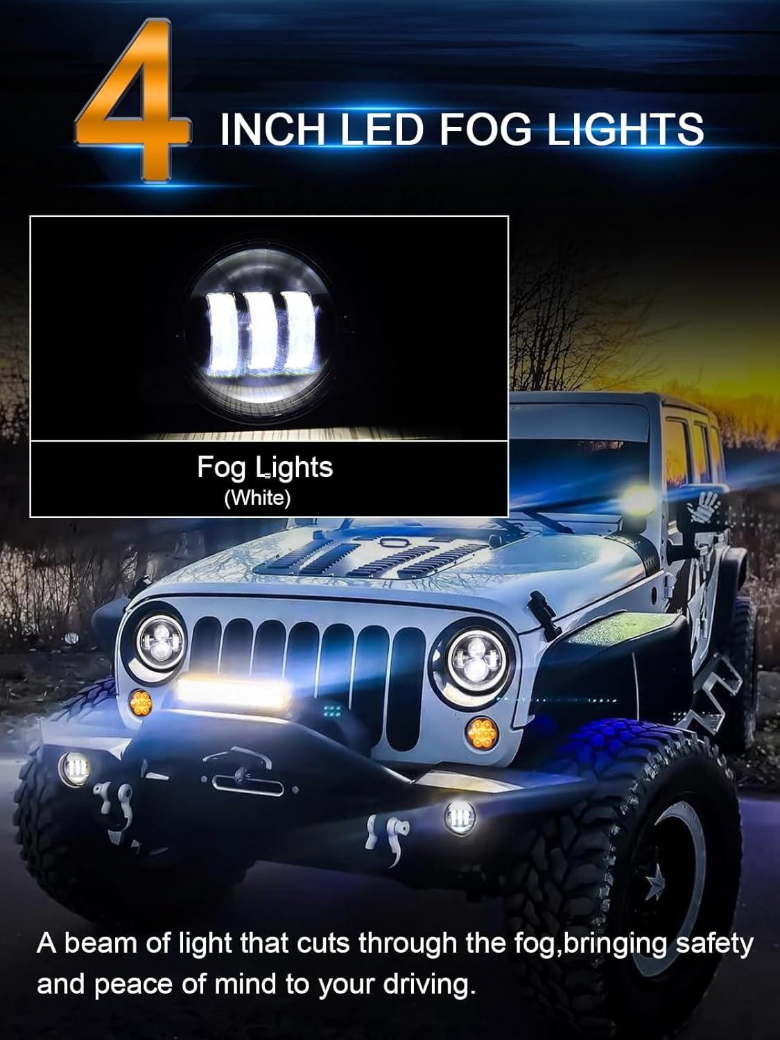 Reflektor przeciwmgielny, 4 cale, 30 W, LED, przedni zderzak, światło przeciwmgielne, uniwersalne do wszystkich modeli Wrangler, 1 para, kolor czarny