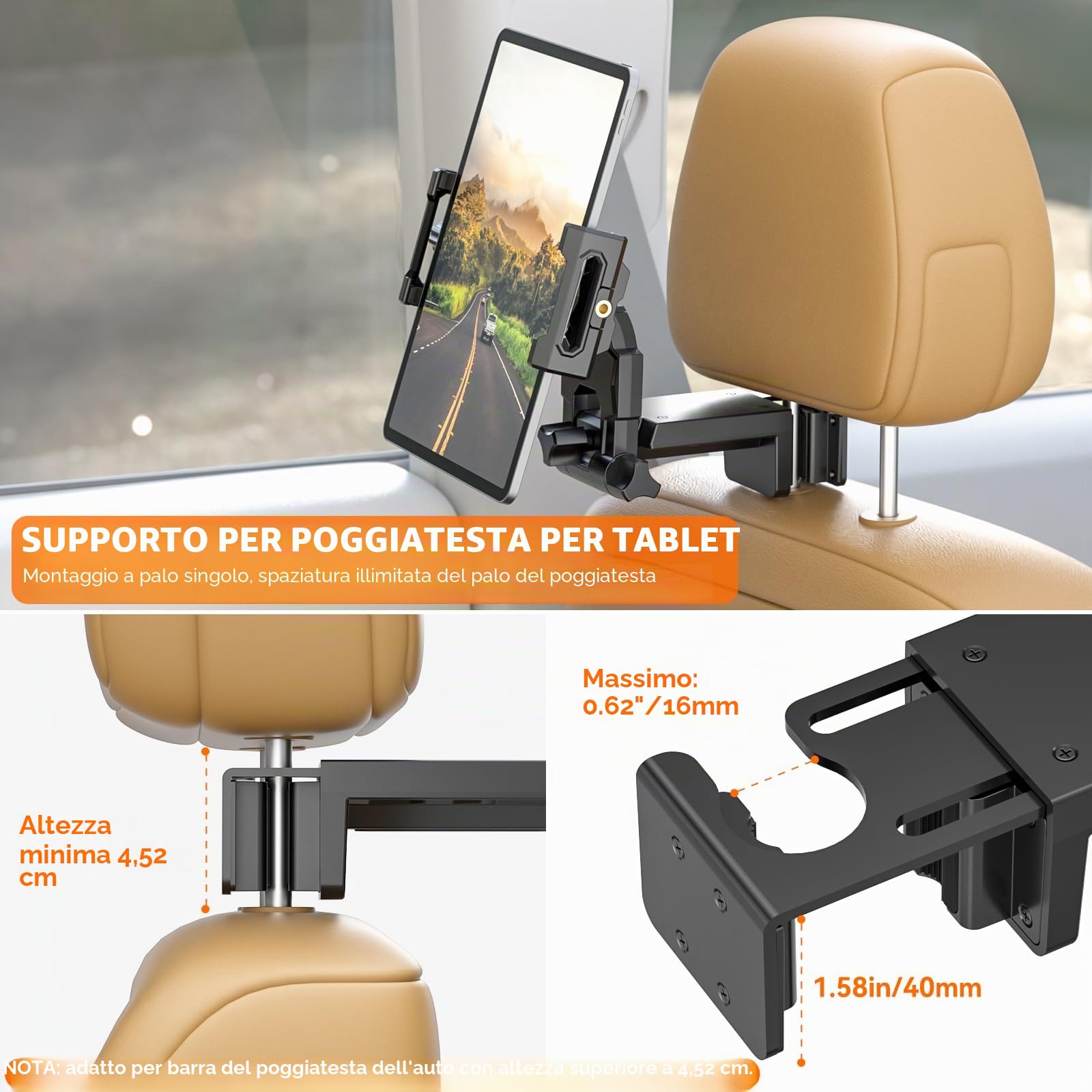 KDD Porta Tablet da Auto Regolabile a 360° Supporto per Sedile Posteriore Scrivania 4,7-12,9"