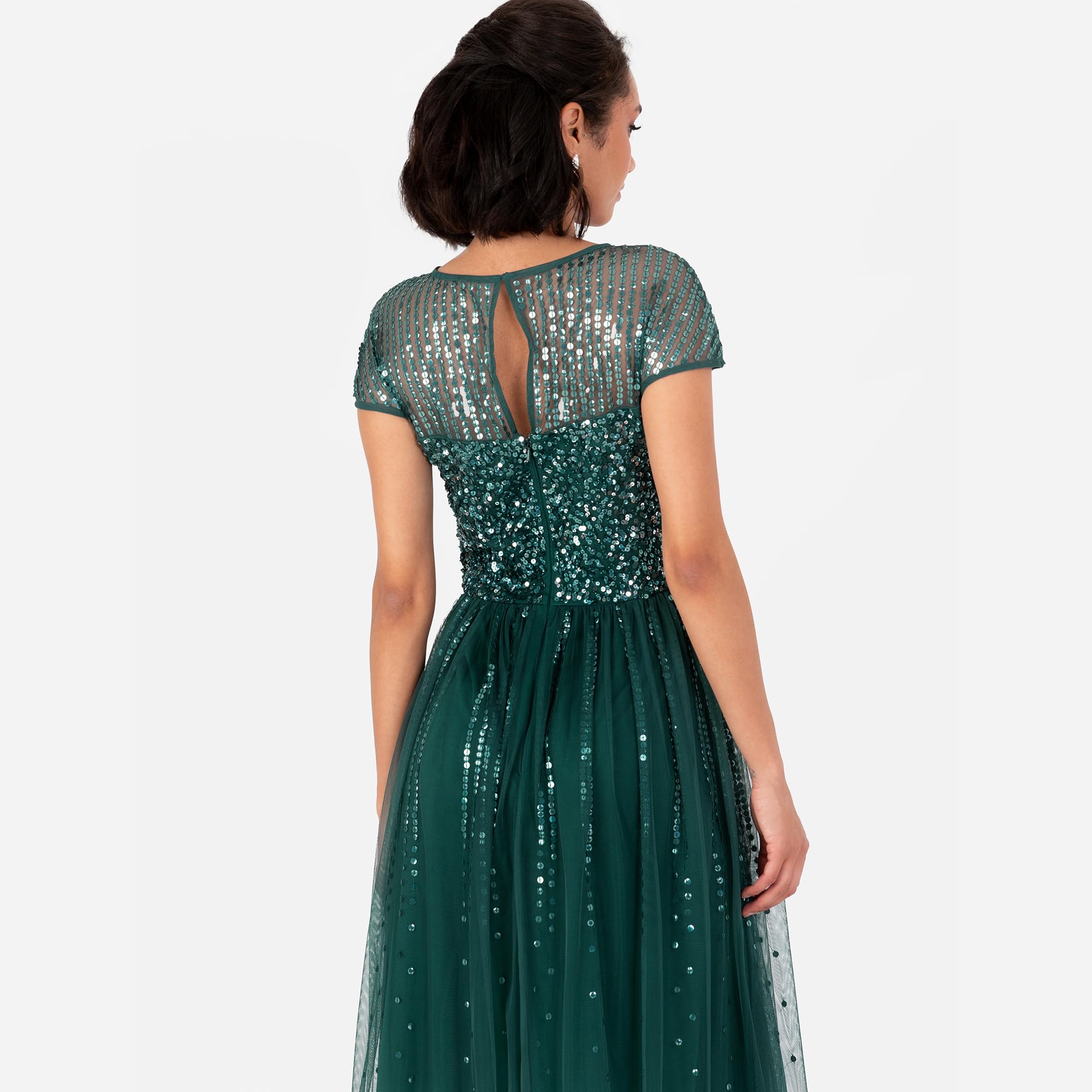 Maya Deluxe Damska sukienka maxi, z okrągłym dekoltem, z paskiem w paski, z haftowaną koszulką, z motywem nagrody A-line, szmaragdowy (Emerald Green), 54