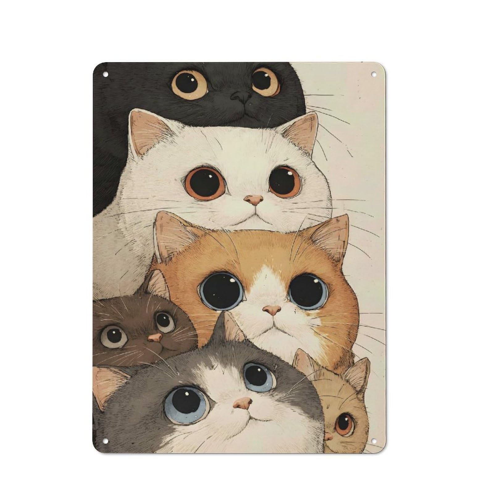 Junmoney Stack Of Cute Cartoon Cats Retro Metal Wall Sign 40X30cm Featuring For Hallway Wall, For Garage, Workshop And Man Cave Decoration