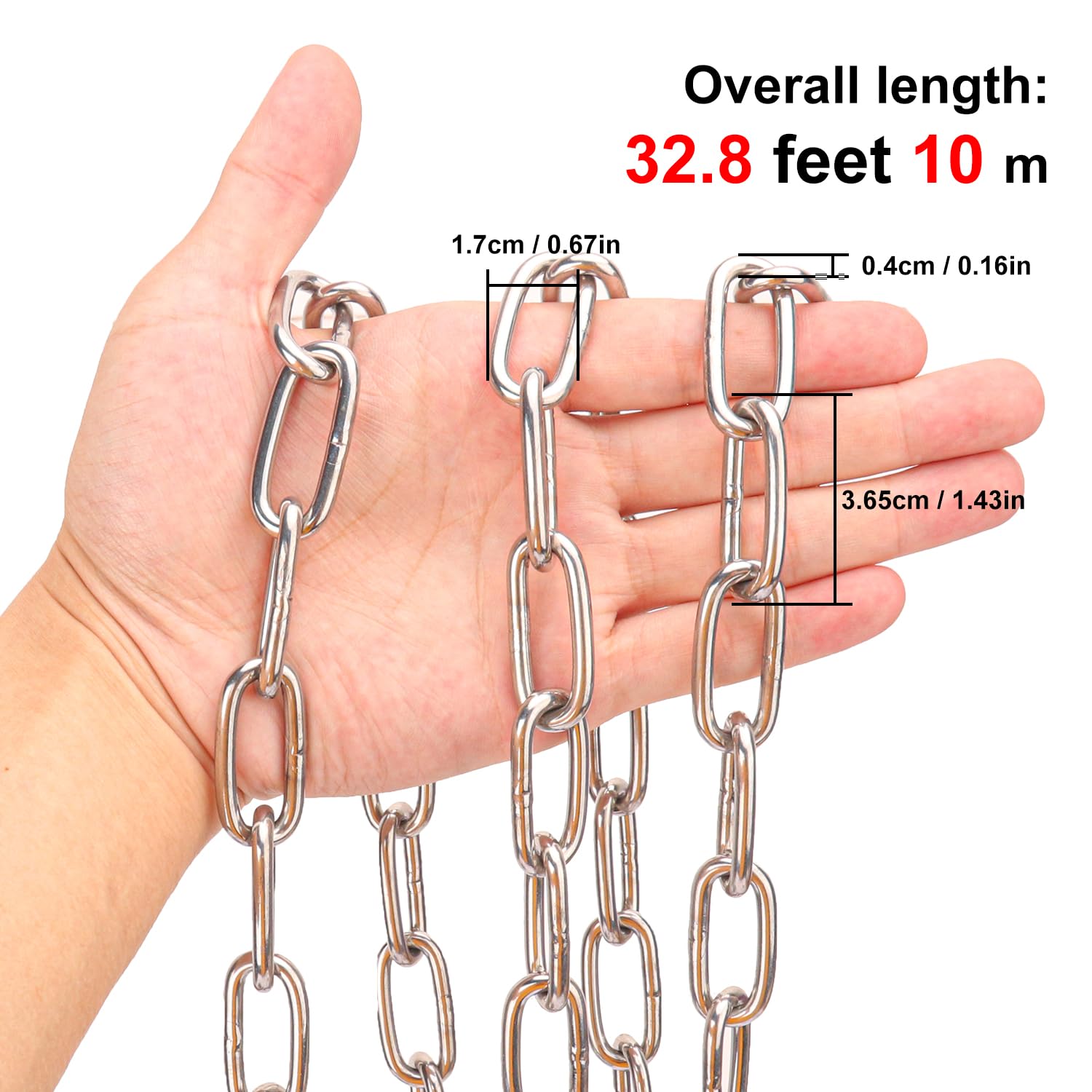 3/16 Inch 304 Stainless Steel Chain, 32.8 Feet Heavy Duty Utility Chain for Hanging, Durable Small Light Duty Chain, Metal Chain for Sites, Warehouses, Camping - Image 3