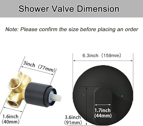 Miniatura 3 de Válvula mezcladora de ducha, kit de moldura de válvula de mango de ducha redondo de una sola función, color negro mate, grifo de ducha de montaje en