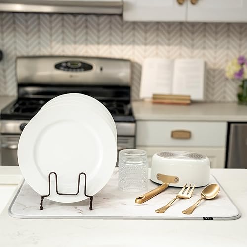 Miniatura 87 de S&T INC. Tapete de microfibra para secado de platos, reversible y absorbente para cocina, de 16 x 18 pulgadas, color negro