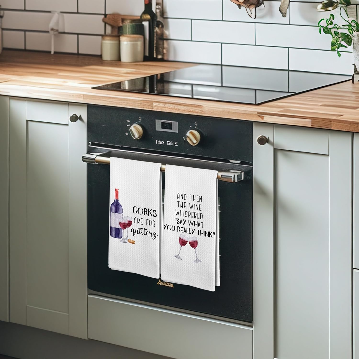 Funny Wine Kitchen Towels and Dishcloths Sets of 2, Funny Hostess Wine Accessories Gifts for Women Men Lovers, Corks Are For Quitters Decor Dish Hand Tea Towels for Kitchen, 16x24 Inches - Image 6