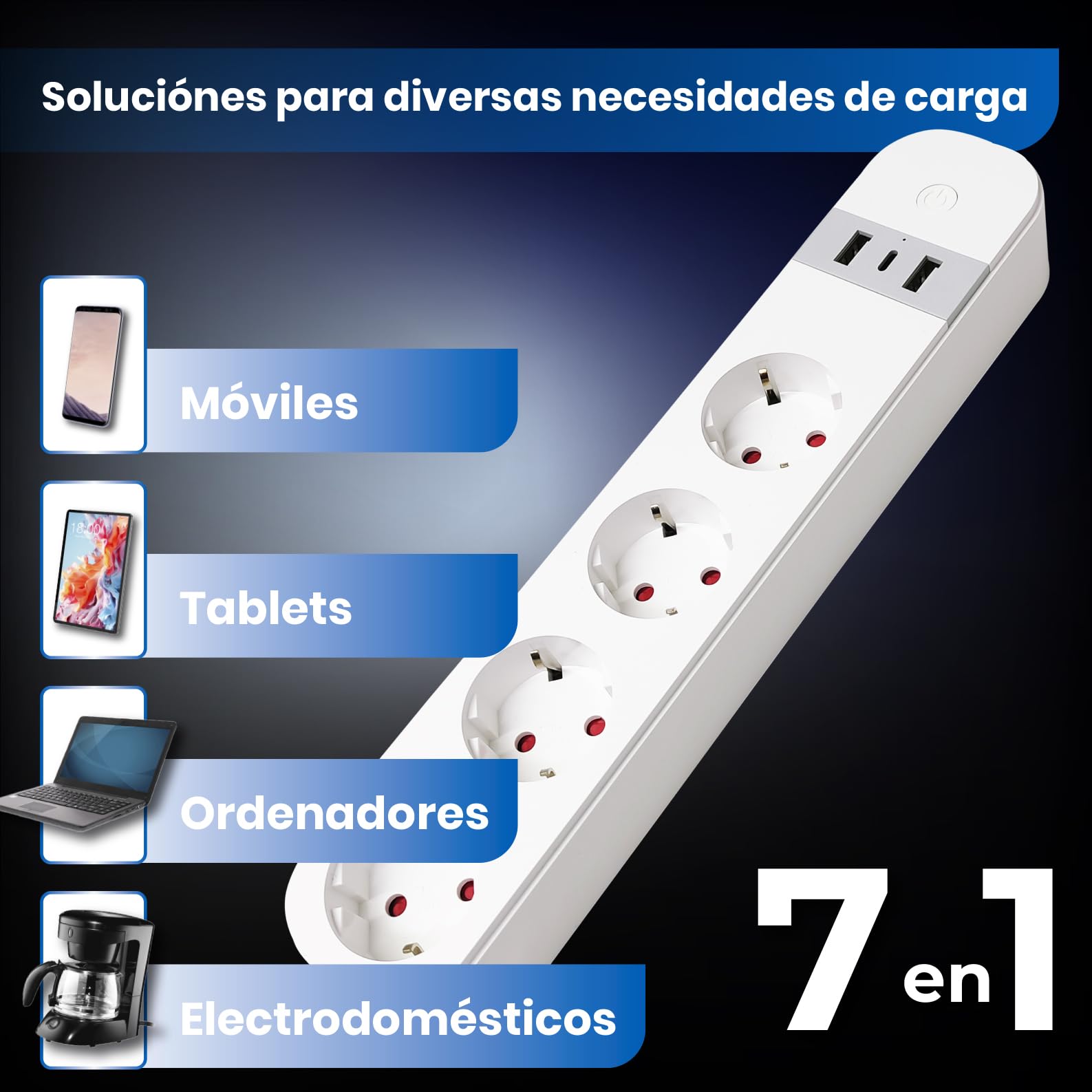 LED ATOMANT 4X Regleta WiFi USB Alargador 4 Tomas 2 USB 1 Tipo C | Compatible con Alexa y Google Assistant, App Smart Life y Tuya