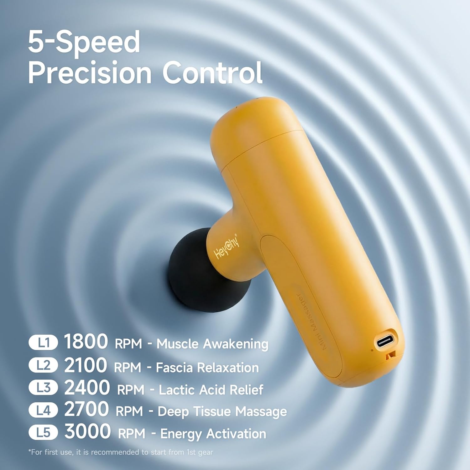 Super Mini Massage Gun Deep Tissue, Handheld Muscle Massager with 4 Heads, Percussion Travel Size Massager Gun for Men & Women Back Pain Relief, Quiet for Home, Gym, Office, Yellow