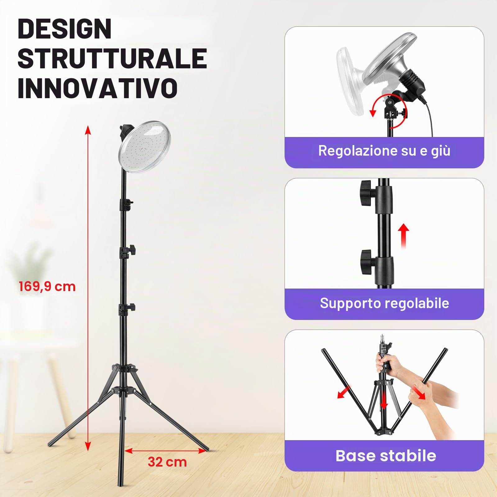 Lampada infrarossi 660nm, 120 LED, timer, treppiede | 15-30 min, 2-5x/settimana, regolabile, 40-60cm, viso/corpo/schiena