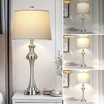 CINSARY 28.75" Modern Table Lamps for Living Room Bedroom, Bedside Lamp 3-Way Dimmable Touch Control, Silver Nightstand Lamp Brushed Nickel Table Lamp for Living Room