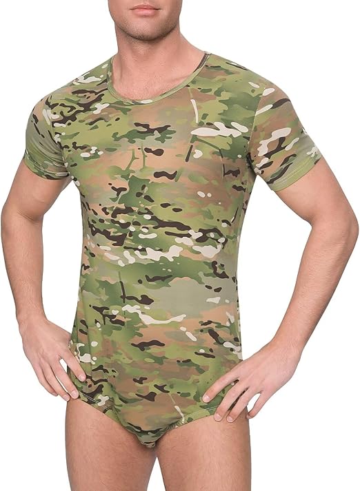 Landofgenie Volwassen Romper voor Mannen - Korte Mouw Pyjama met Knopen Kruissluiting, Bodysuit Blau S