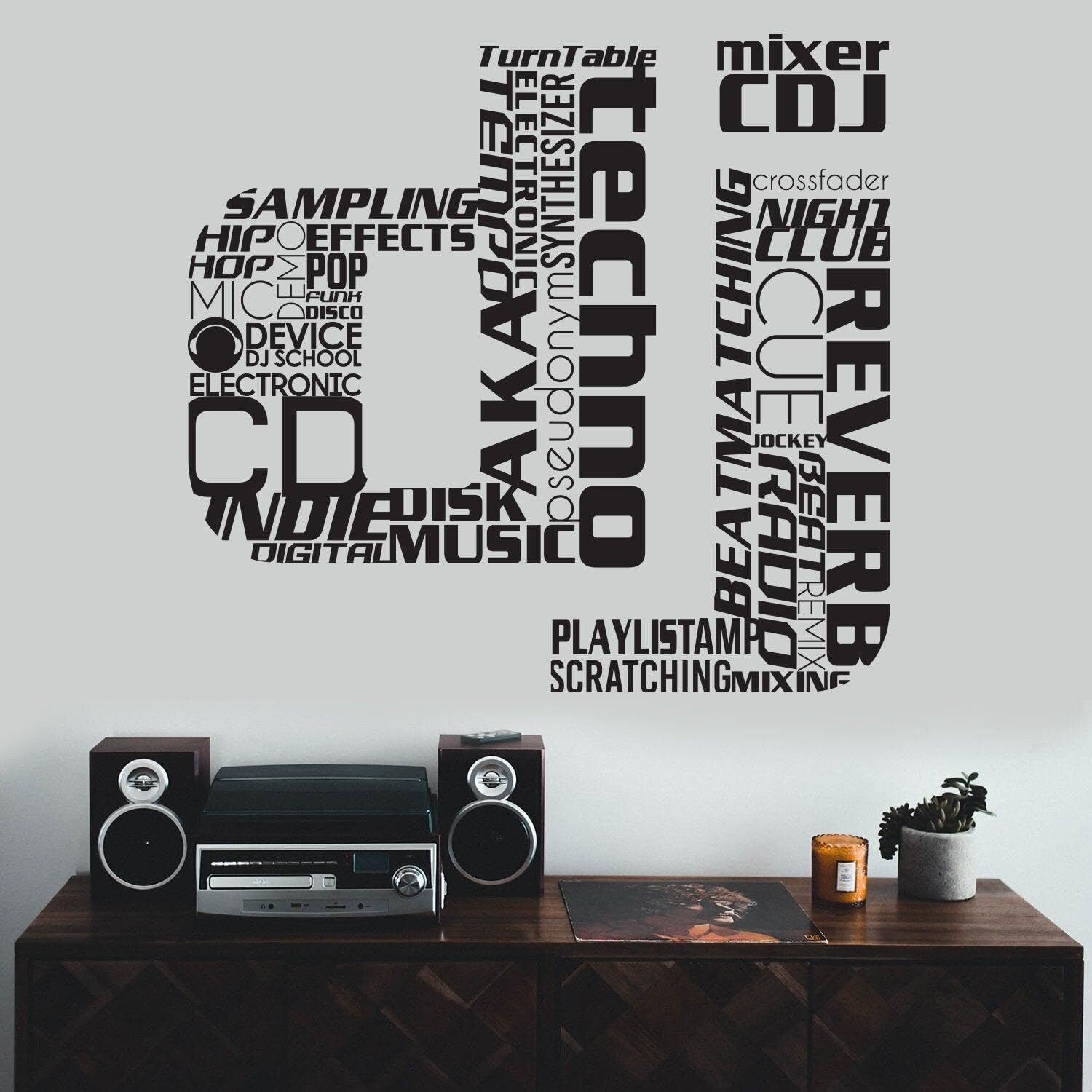 Dj Wall Art Music Sticker – USA Club Label Vinyl Funky Party Phase Decoration Decal 144 x 150