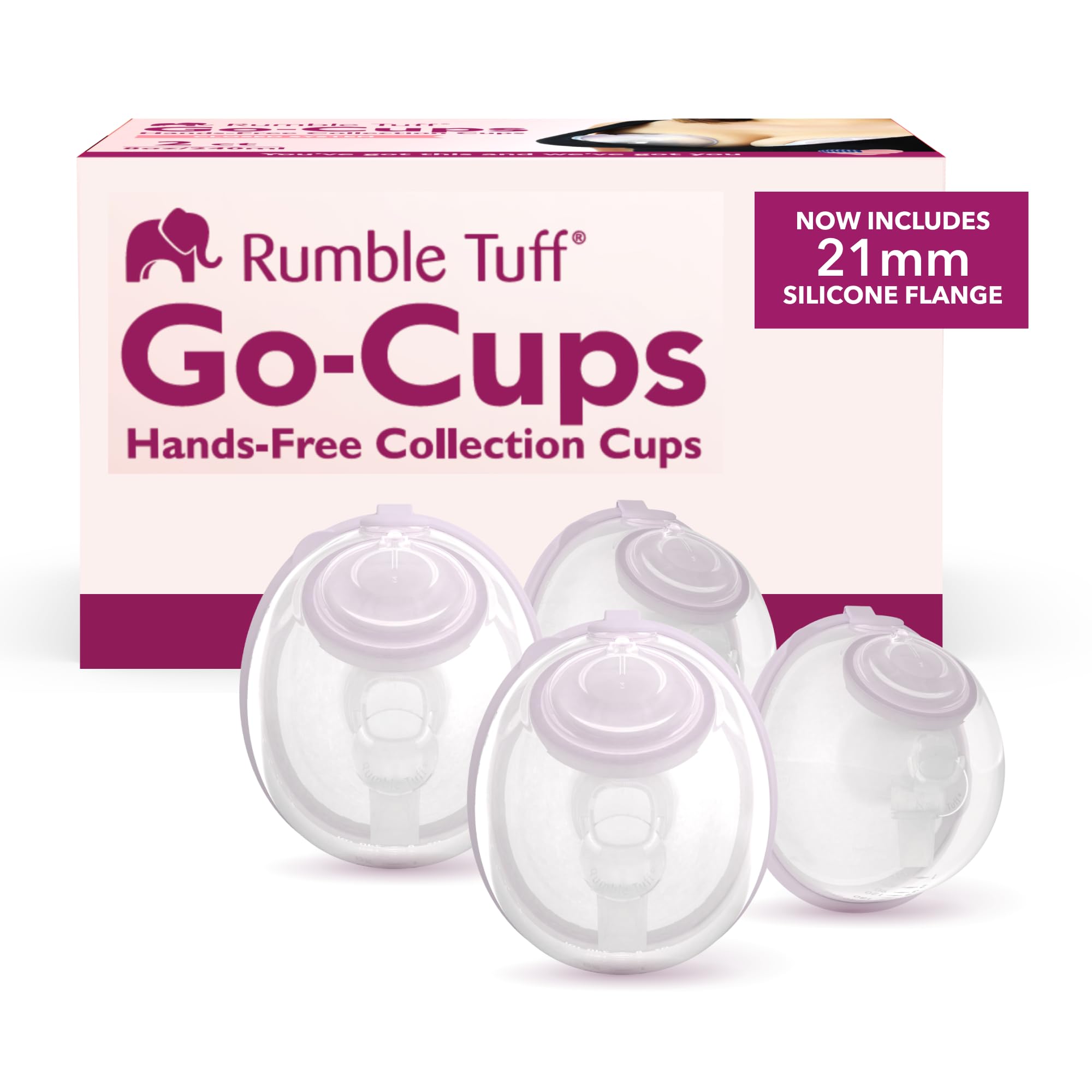 Rumble Tuff Go-Cups Wearable Hands-Free Collection (2Pack) Cups, 8oz Large Capacity, Easy to Clean Parts - Compatible with Most Electric Breast Pumps