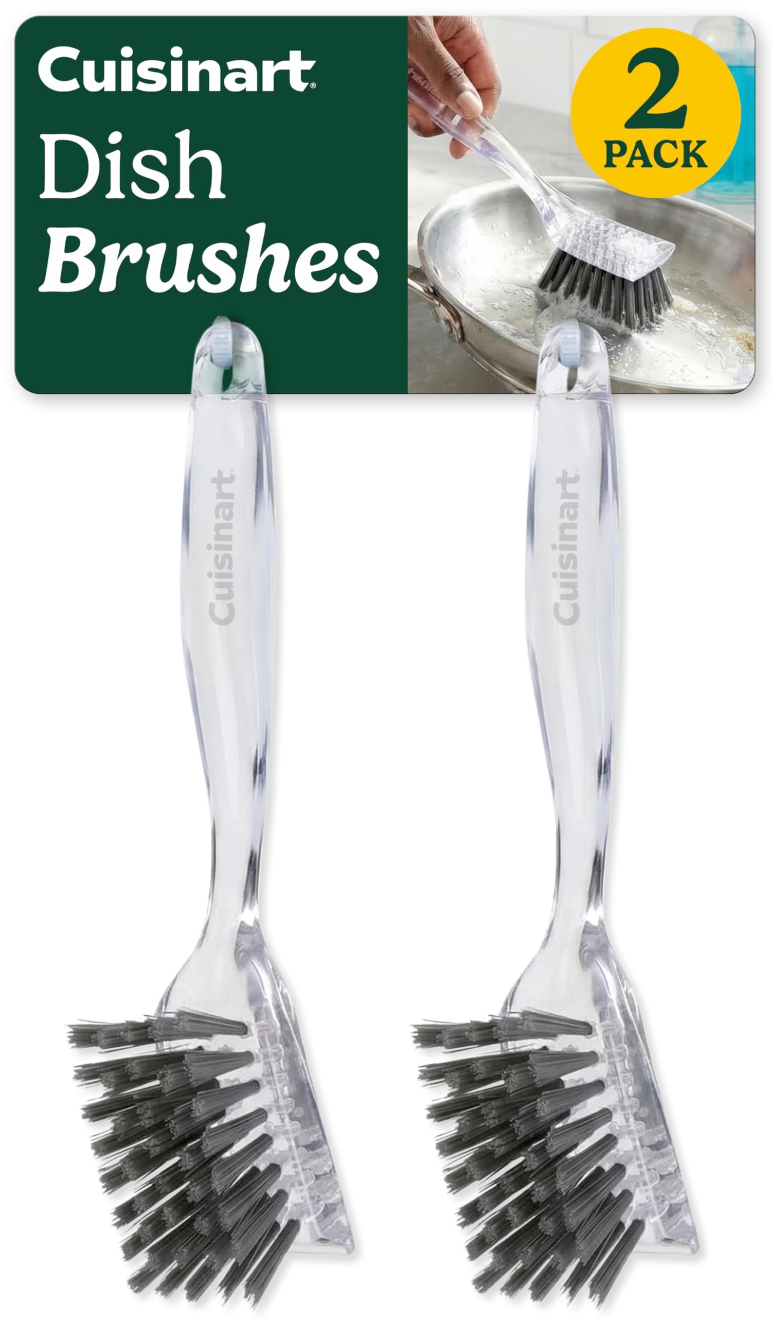 Cuisinart Dish Brush with Handle, 2 Pack, Firm Bristles