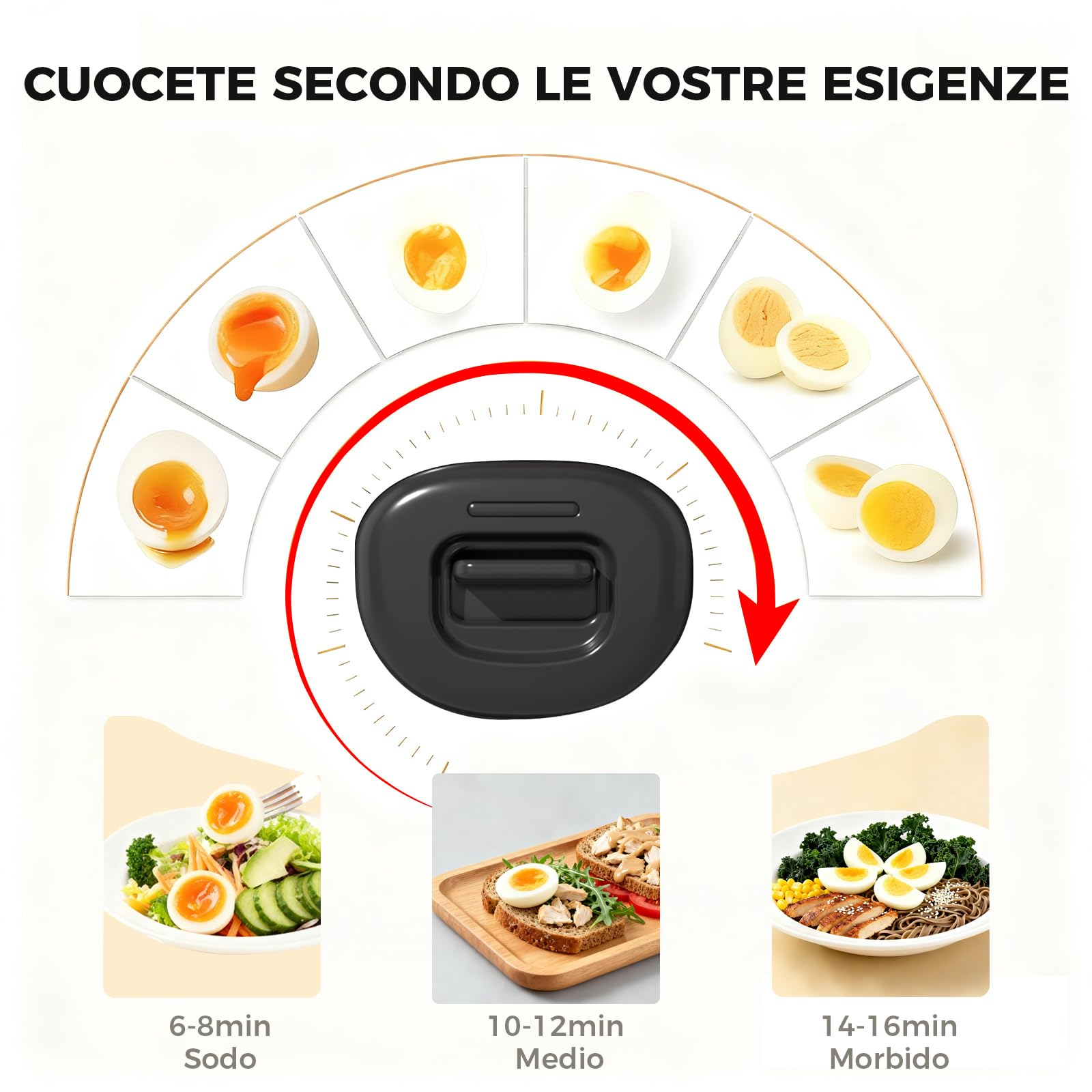 YASHE Cuociuova elettrico per 7 uova sode, medie e alla coque, in camicia, per frittate con vassoio e ciotola per uova senza BPA, spegnimento automatico, cicalino musicale, nero