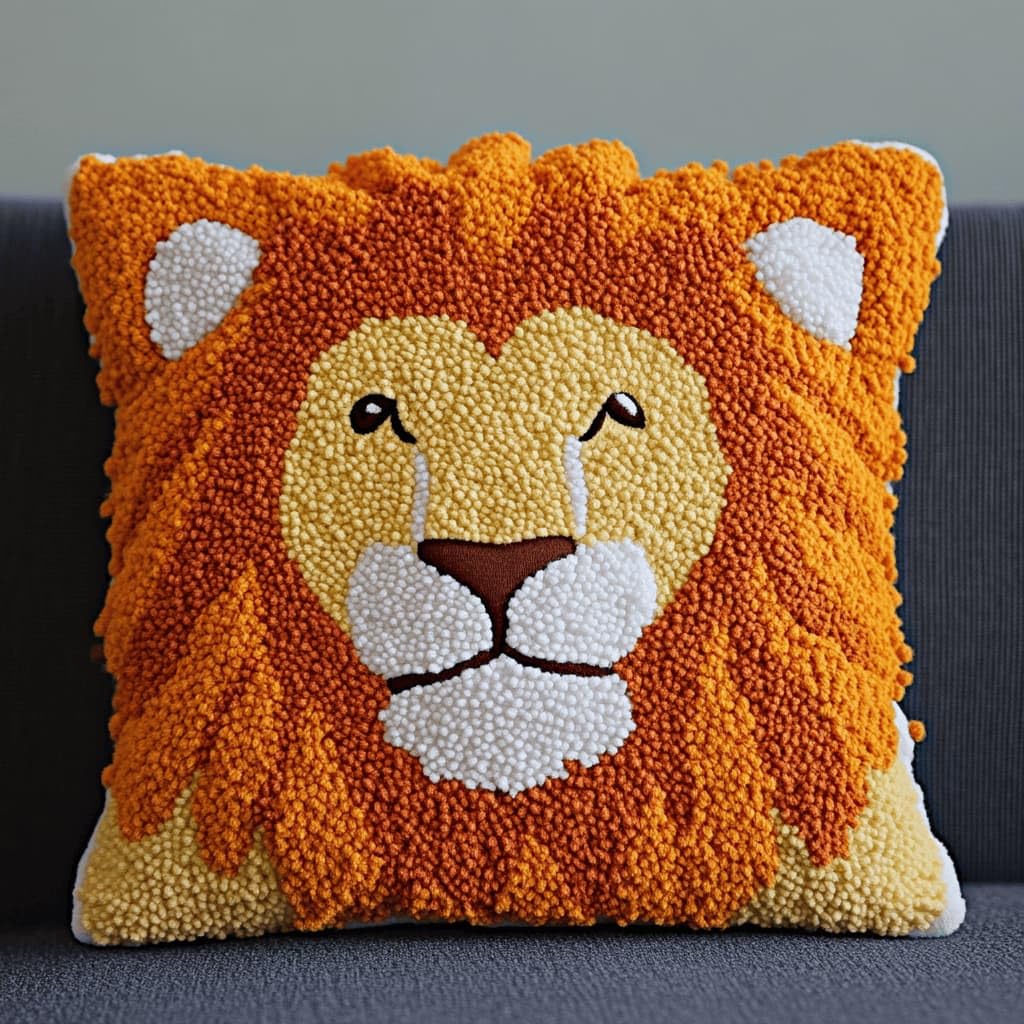 Kitquiver Beginner Latch Hook Cushion Kit,Lion Decor Pillow Cover 43X43Cm
