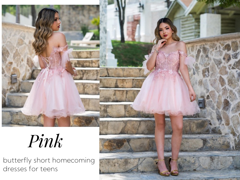 PFTFB Tulle Berry Homecoming Dresses for Teens Floral Off Shoulder Mini