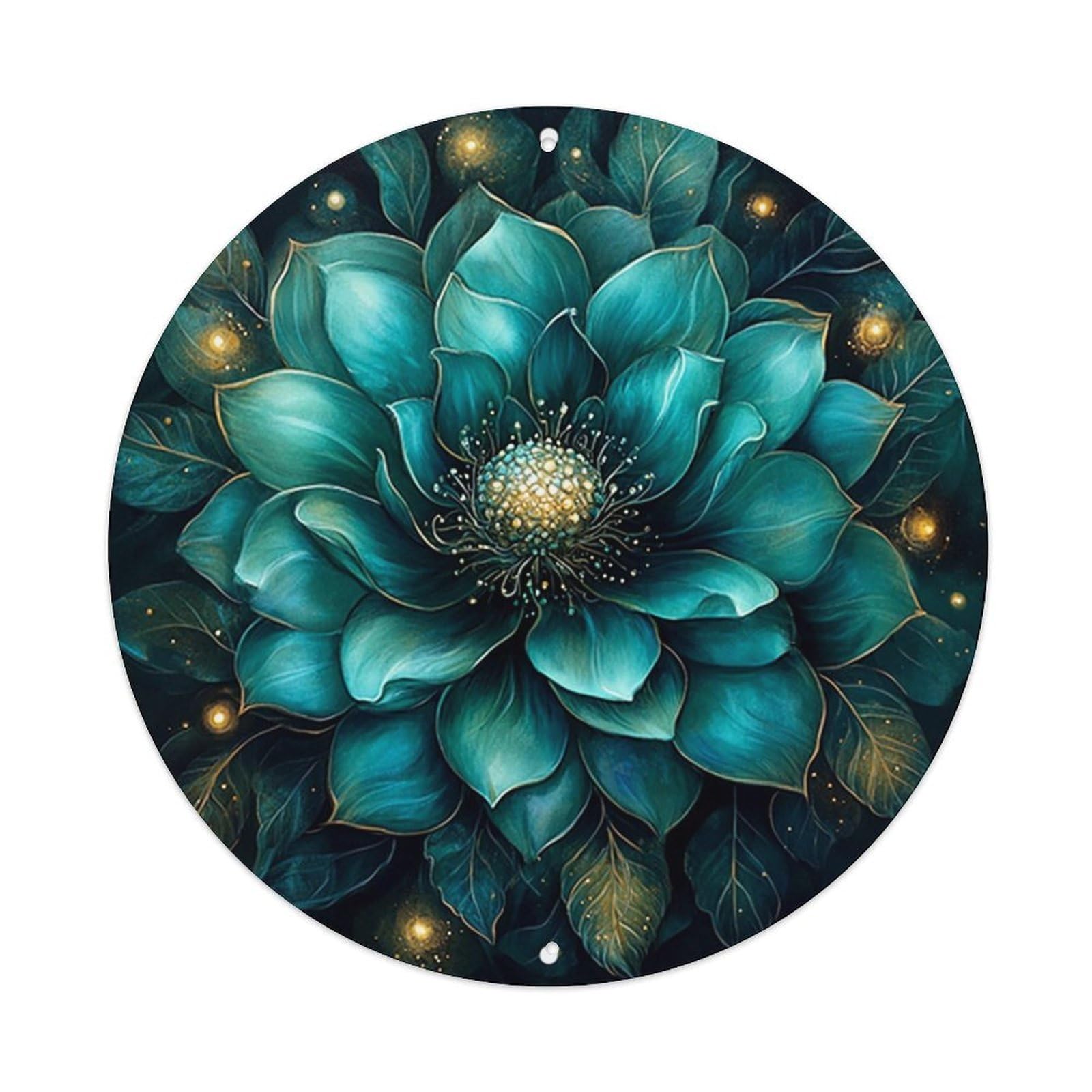 Teal Floral Mandala With Gold Accents Retro Metal Tin Sign, Vintage Metal Poster for home, Gaming Room, Studio Workshop,Bar,Garage Wall Art Decor 8x8 inch