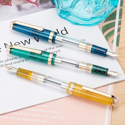 Miniatura 3 de Jinhao 82 plumas estilográficas transparentes de color cielo estrellado acrílico, punta media, con convertidor