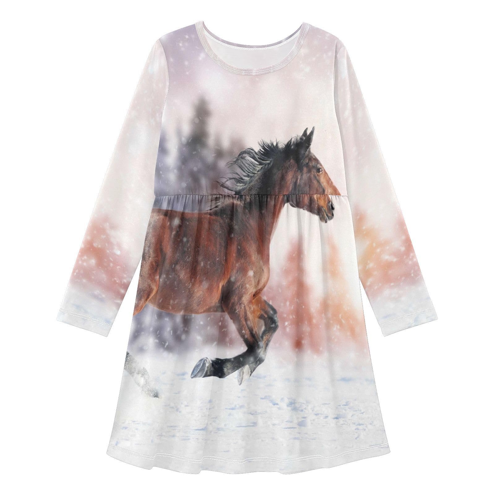 Girls' Dress Animal Horse Winter Long Sleeve Dresses Soft Breathable Dress for Girls School Holidays Casual Wear