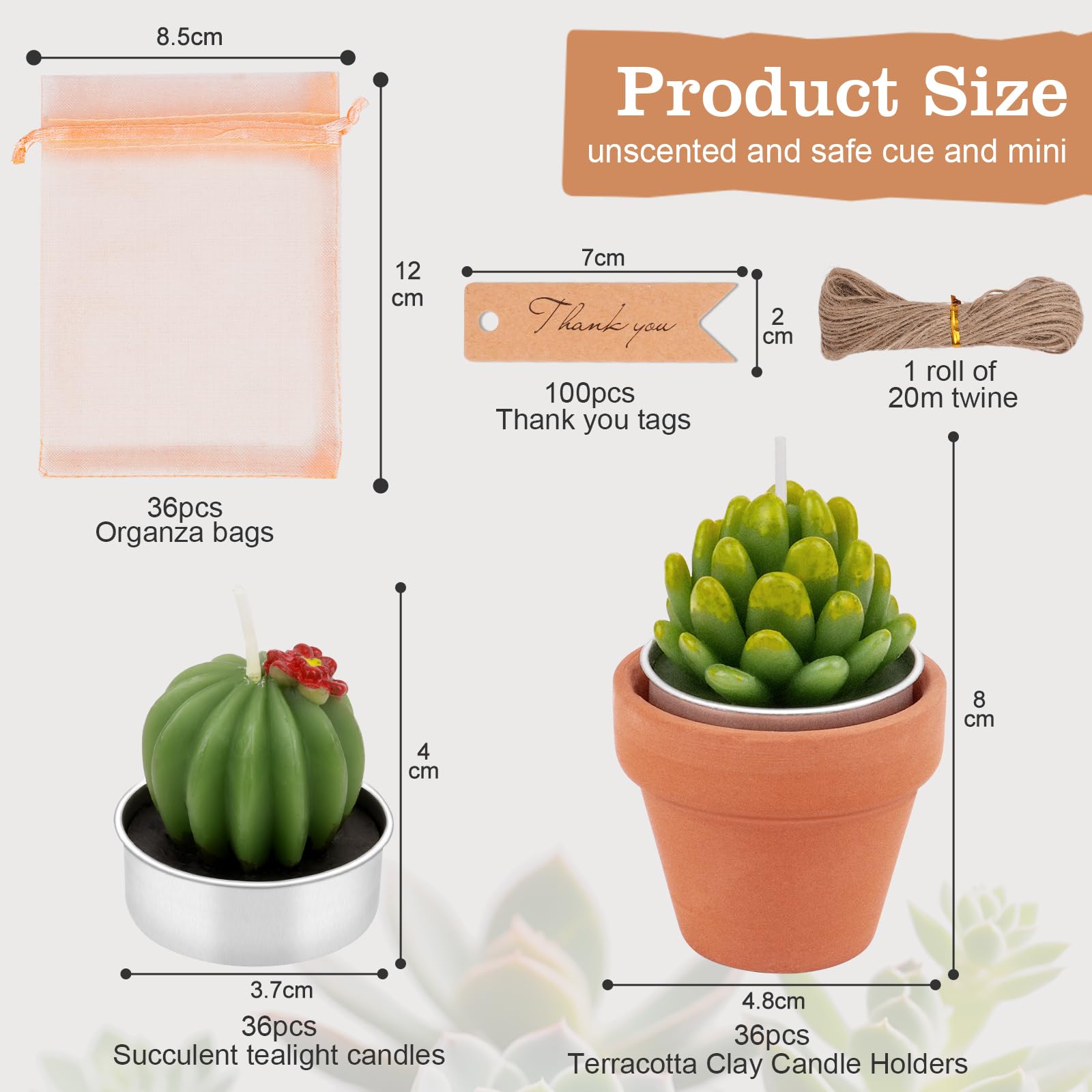 36 candele succulente tealight a forma di cactus per feste - candele succulente tealight, candele sfuse per bomboniere, candele tealight a forma di cactus con mini portacandele in argilla di
