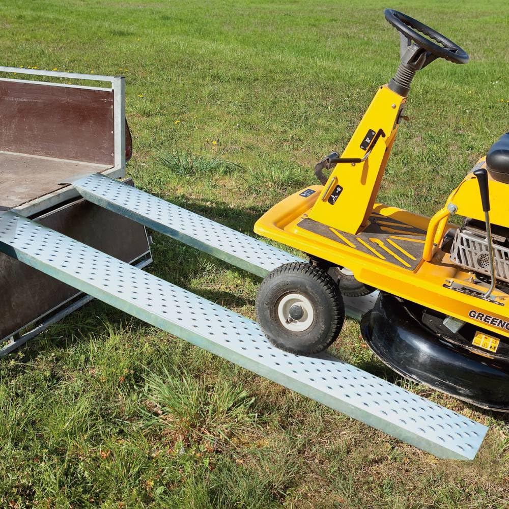 Lote de 2 Rampas de Carga de Acero 1,60 m - Rampas Antideslizantes Galvanizadas 400 kg para Moto, Tractor Cortacésped, Remolque o Plataforma de Transporte