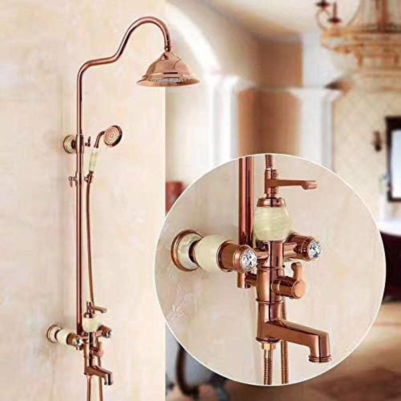 GLJTUO Shower system, Brass Luxury Rainfall Shower Faucets Set Wall Mounted Tub Shower Mixer Tap Bathroom Faucet For Shower Rose Gold
