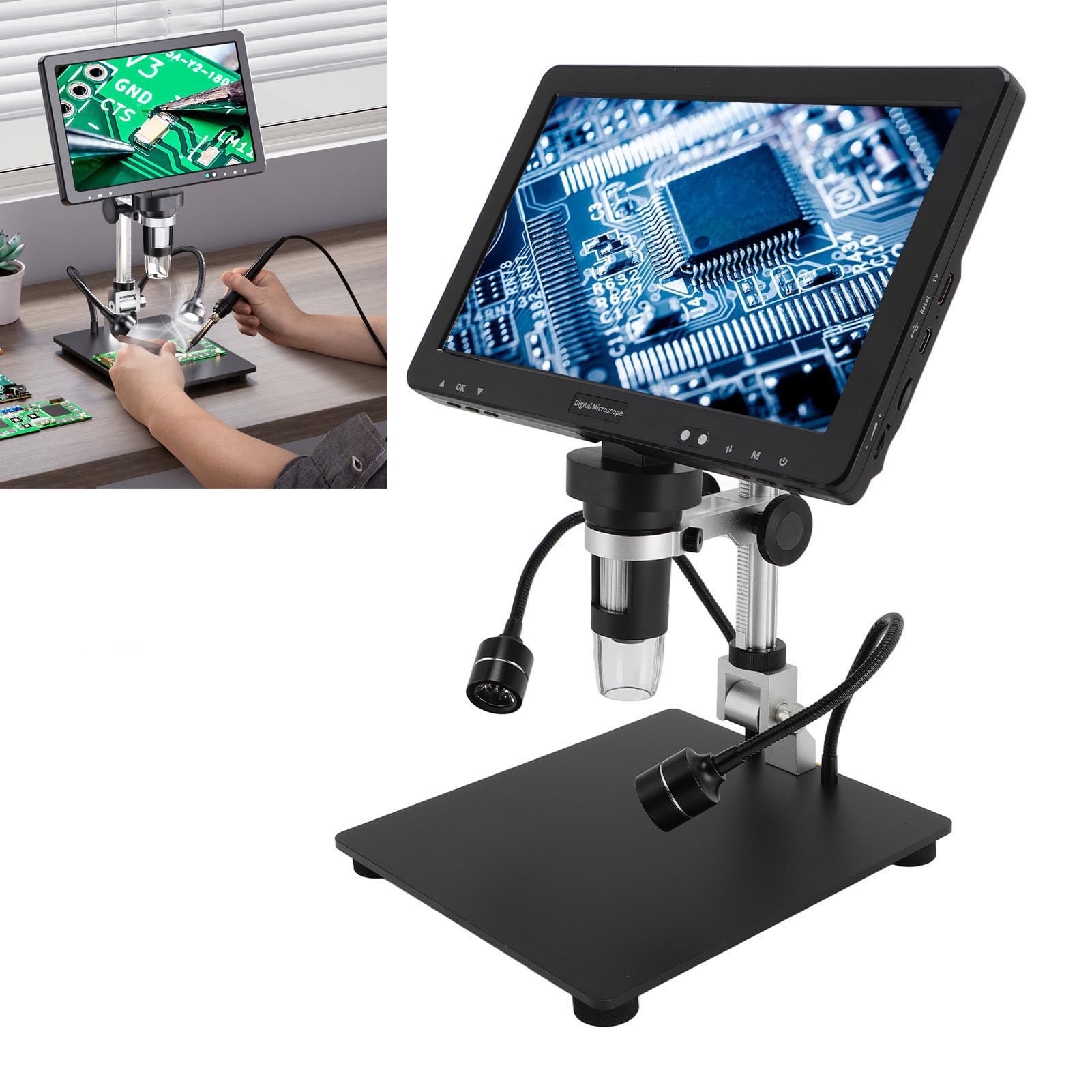 10. Zoll LCD Digitalmikroskop 1500x 20 MP Mikroskop -Vergrößerung mit 8 LED -Leuchten Fernbedienung HD Multimedia Interface Cable Digital IS Microskop 10 mit Zoll Digital