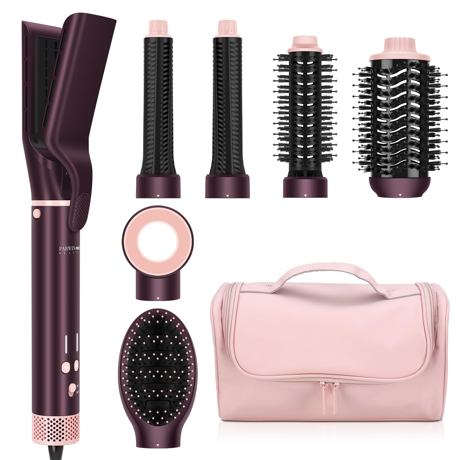 7 in 1 Airstyler, PARWIN PRO BEAUTY MaxAIR 2.0 Multi-Styler Set Automatische Doppelspannung, Auto-Wrap Lockenstab, Glätteisen, 110000 U/Min Föhn, Volumenbürste, Styling, Glättung Pinsel, Jasper Plum
