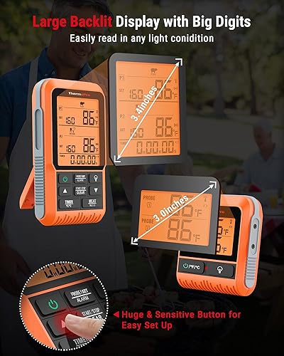 Miniatura 6 de ThermoPro TP826 - Termómetro inalámbrico de carne de 500 pies, doble sonda de carne con alerta HIbaja, sonda de temperatura para parrilla de