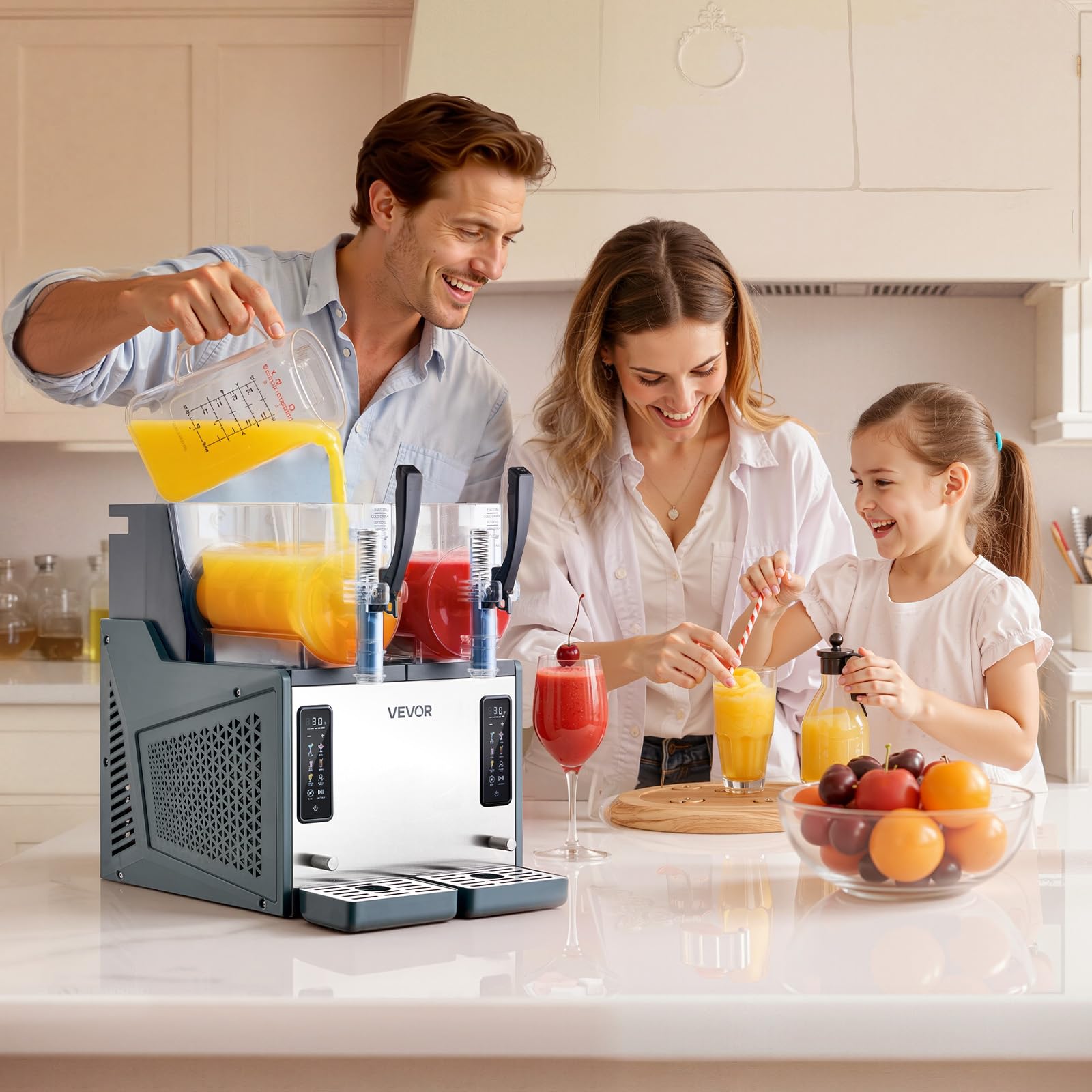 VEVOR Machine à Granité 2x4 L, Machine à Boissons Glacées Autonettoyante, pour Granitas Margarita Milk-shake Restaurant Café Bar Maison, Distributeur de Boissons Frappées avec 5 Programmes Prédéfinis