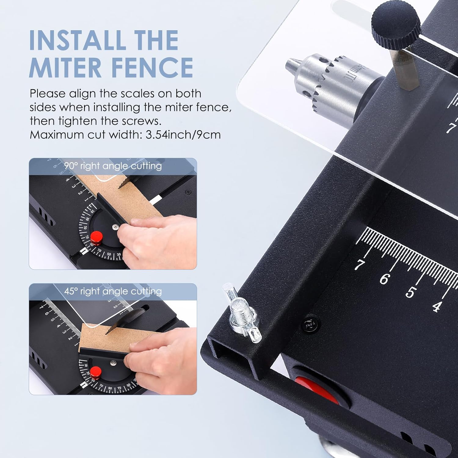 100W Multi-Functional Table Saw Mini Desktop Electric Saw Cutter Speed & Angle Adjustable 16MM Cutting Depth with Blade Flexible Shaft and More Accessories for Wood Plastic Acrylic Cutting