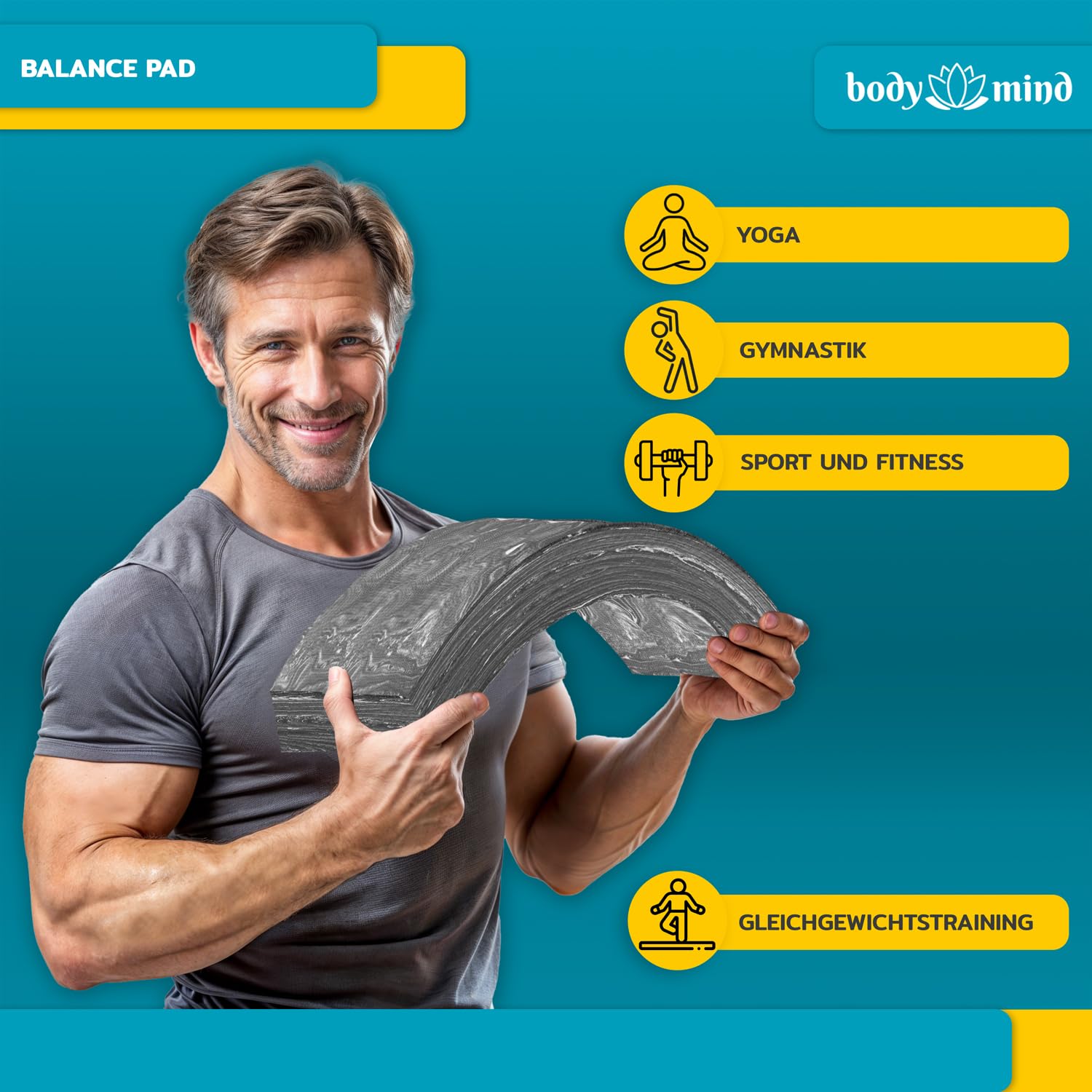 thumbnail: Body & Mind® Balance-Pad Slipvast Balanskussen 40x29 Cm - Voor Stabiliteit, Coördinatie En Fysiotraining