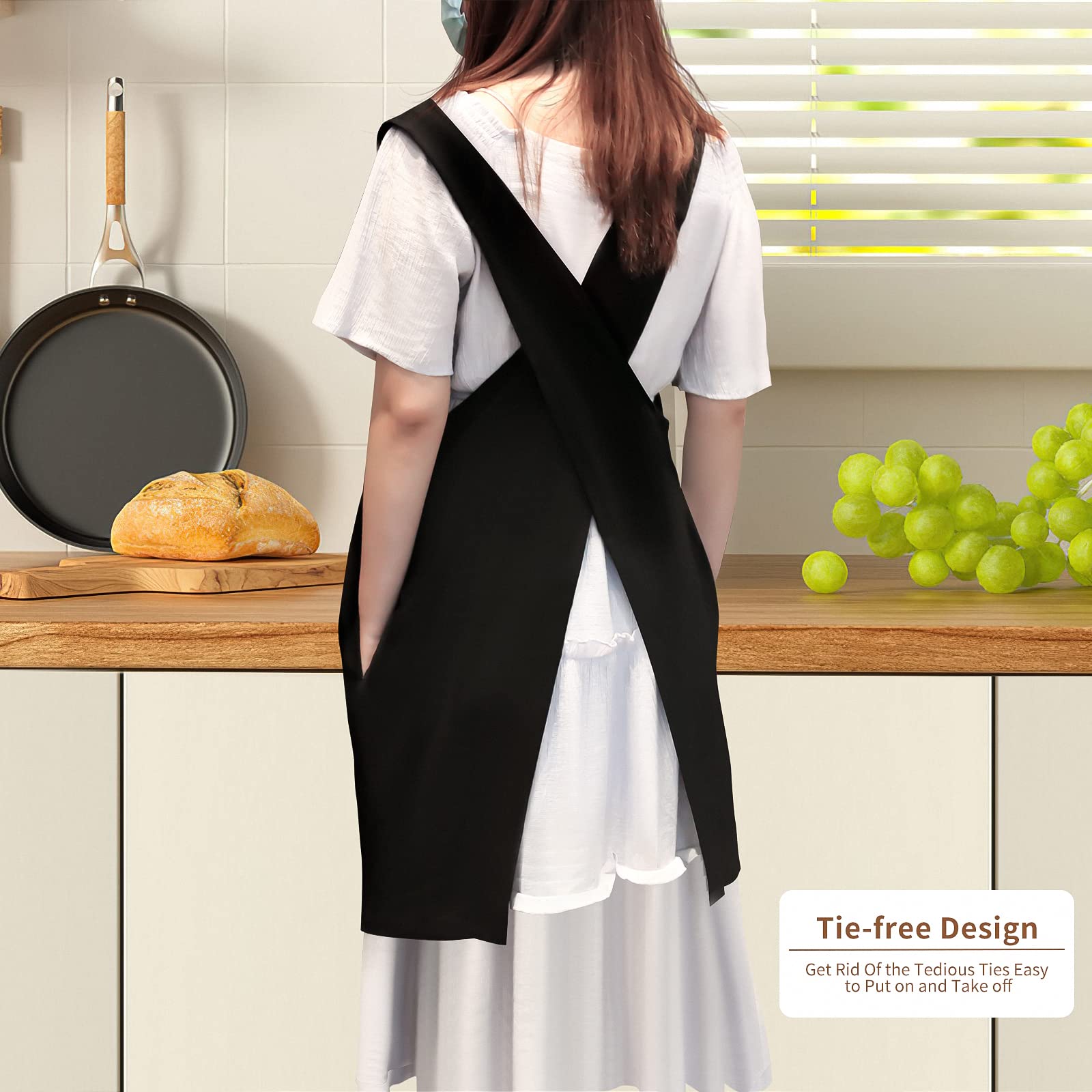 Delantal De Estilo JaponéS, Delantal Sin Ataduras, Delantal De Tiras Cruzadas Con Bolsillos,Delantal De AlgodóN,Adecuado Para Cocina, ReposteríA, JardineríA, Pintura, CafeteríA,etc