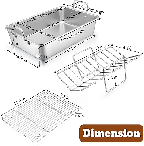 Miniatura 2 de P&P CHEF - Sartén para asar con estante de acero inoxidable de 14 pulgadas, estante en forma de V y estante para asar, no tóxico y resistente,